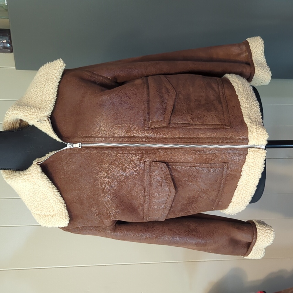 New Without Tags Express Brown and Cream Teddy Jacket with Sherpa Lining XS - Picture 2 of 13